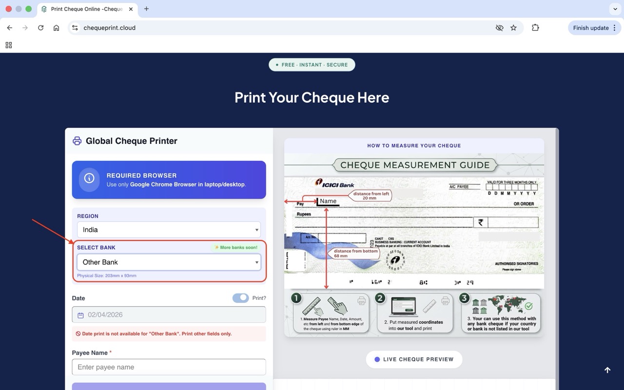 Print Cheques Online India: Free CTS-2010 Alignment Tool